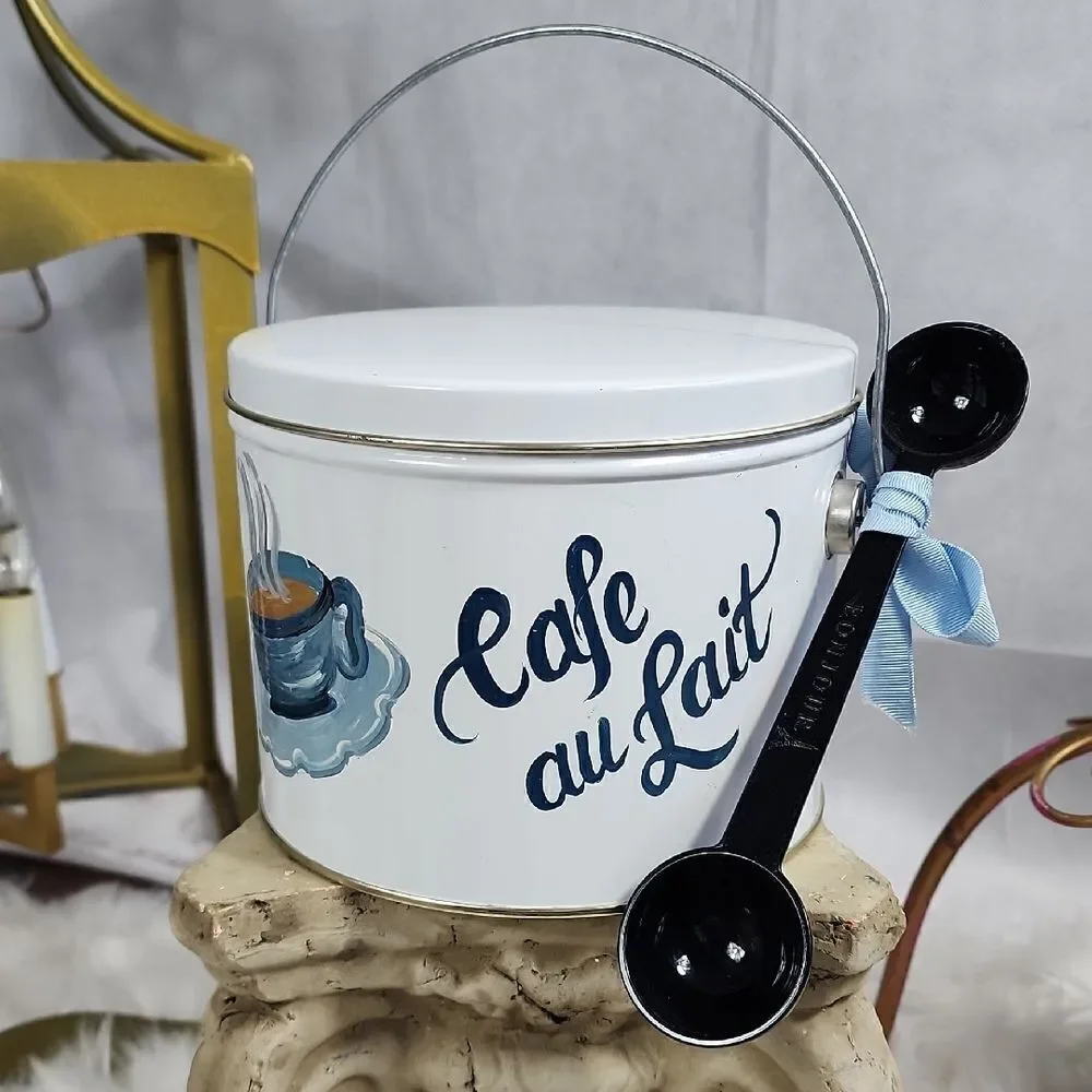 Cafe au Lait Handpainted Canister with Coffee Spoon